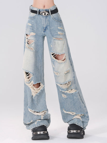 スタイルストリートブルーの破れデニムホール