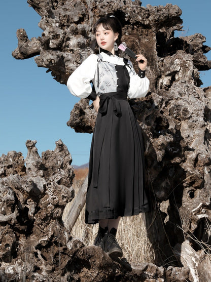 Suspenders Vest China + Blouse Flower Bi-color Asymmetrical Dark