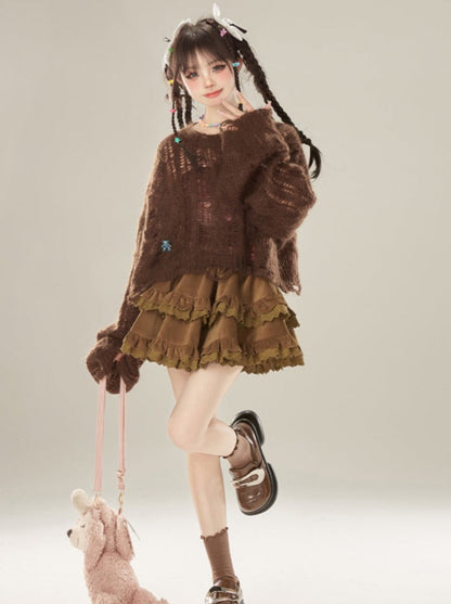 Brown Skirt Retro Corduroy