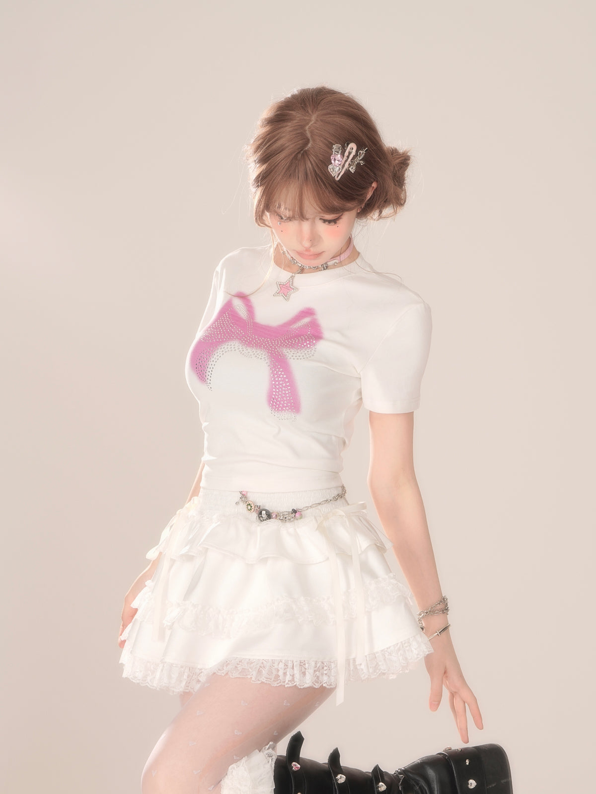 Transparentes Top Sommer Short Ribbon