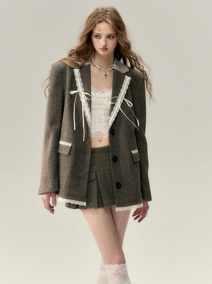 Splice Ribbon Wool Lace Jacket Suit