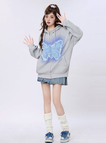 Art Illustration Mode Hoodie Butterfly Over