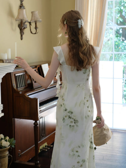 スカートトップ グリーン キャミソール フラワー シアー + シフォン