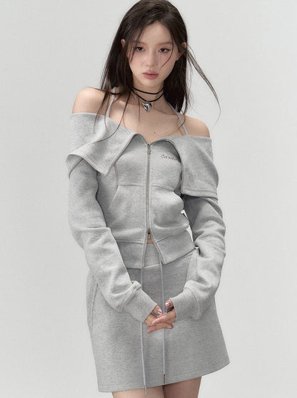 Off-Shoulder + Träger-Sweatshirtrock mit Reißverschluss