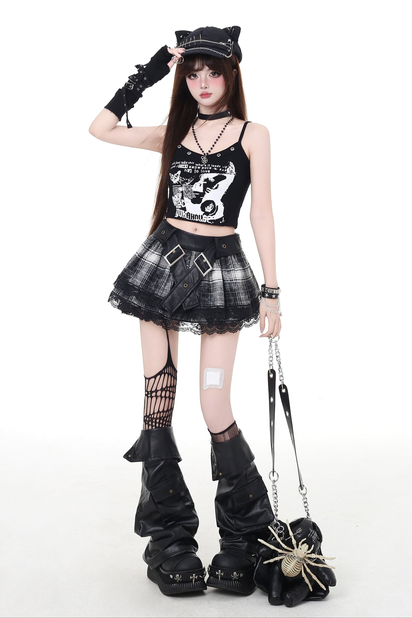 スカートレイヤードチェックパンク