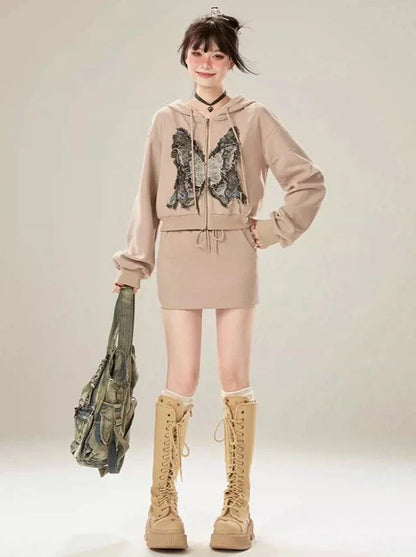 Sports Casual Hoodie Hooded Butterfly Patch