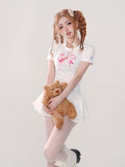 Girly Ribbon Print T-shirt Short