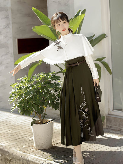 China Short Cape + Skirt Pleated + Retro Blouse