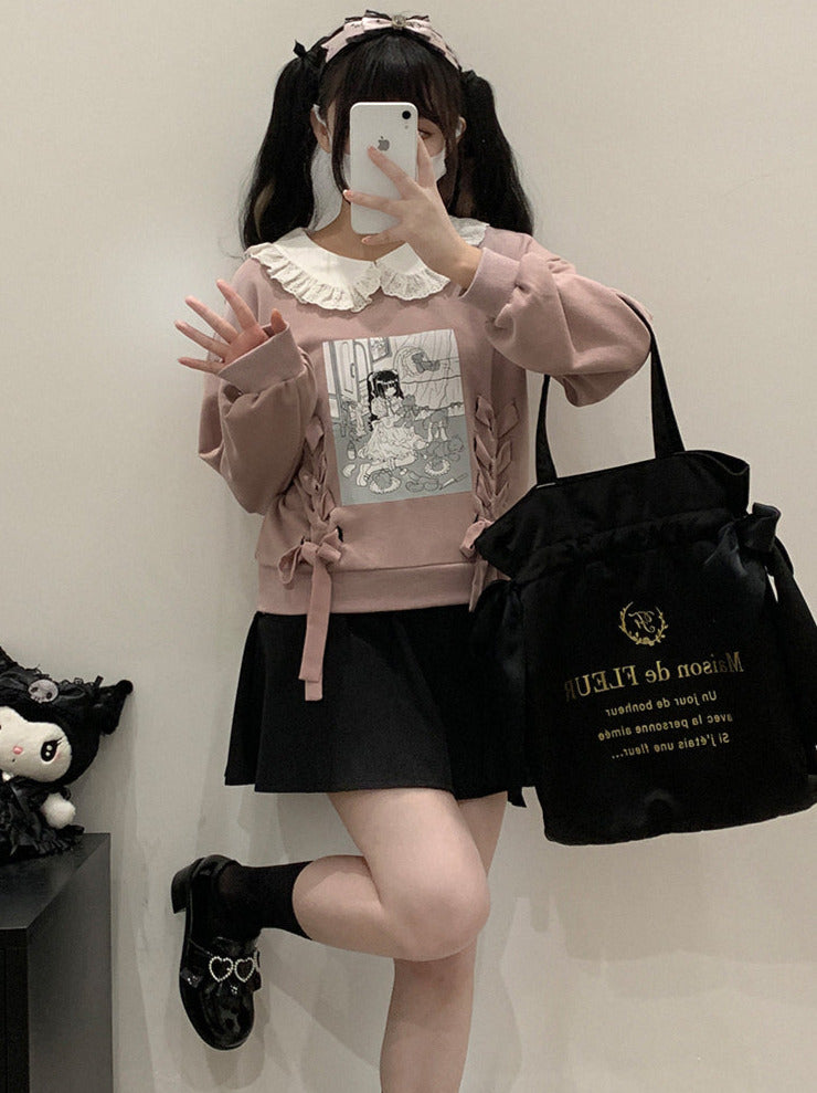 イラストプリントドールカラースウェットシャツ