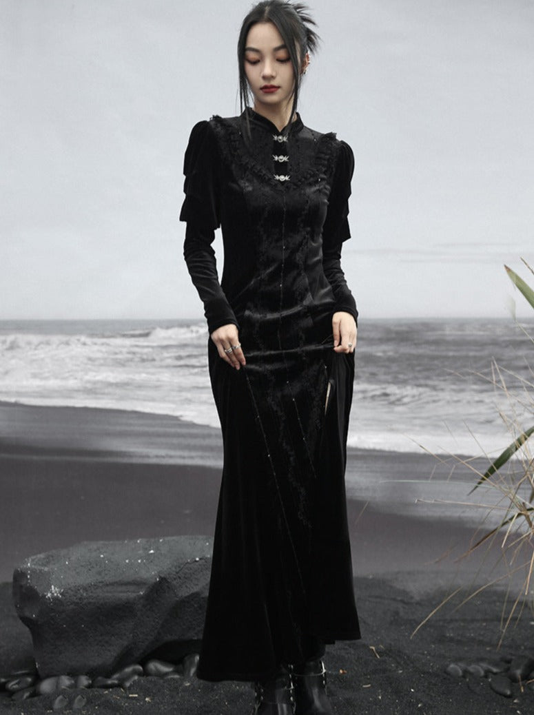 Rock Retro Schlitz Lange Dunkle Spitze Spleißen