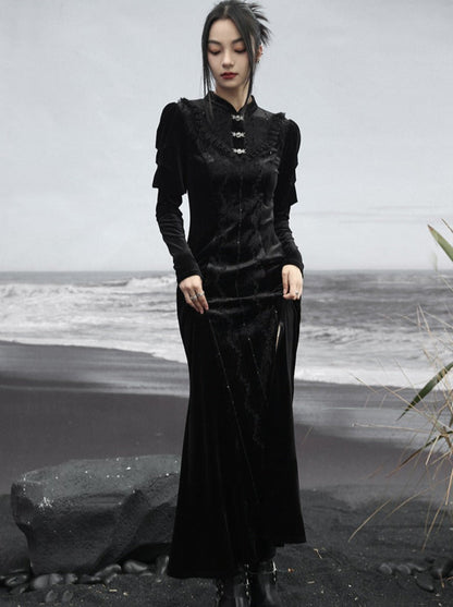 Rock Retro Schlitz Lange Dunkle Spitze Spleißen