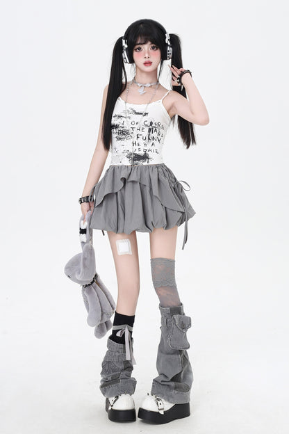 Drawstring One-Shoulder Skirt Top 3-Style