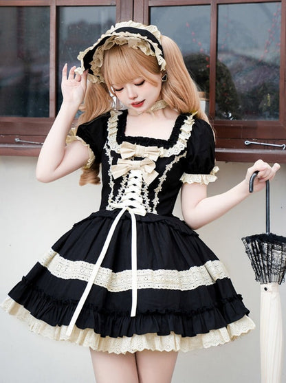 Sleeves Lace-Up Gothic Lace-Up + Skirt Gothic + Hat Dress