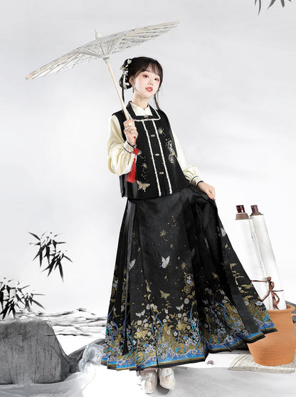 Weste Rock Plissee Bluse Wunderschöner Schmetterling