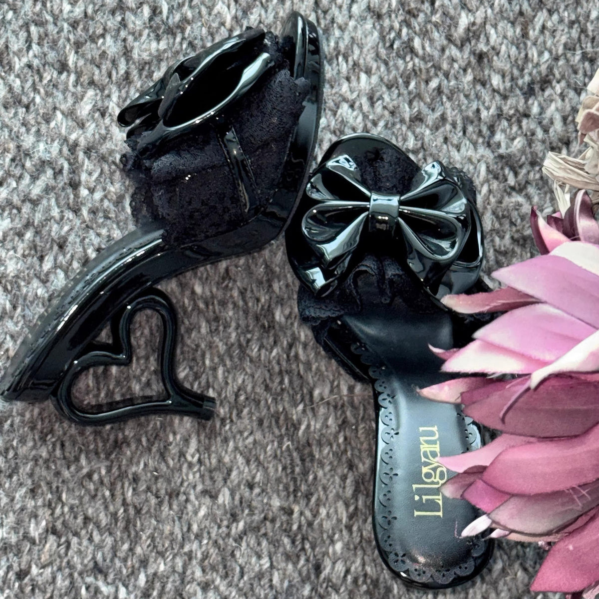 Pink Hime Lolita Slingback Heels with Ornate Heart Decor