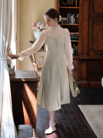 スカートフラワーレトロブラウス+キャミソールシアー