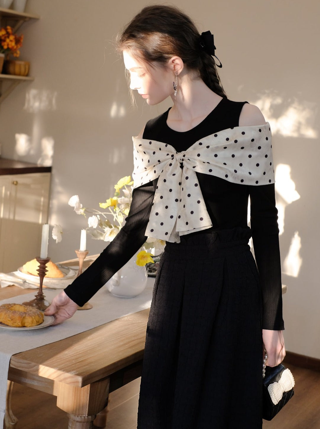 ロングスカート ブラウンボブトップ ドットクイーン+シュガー