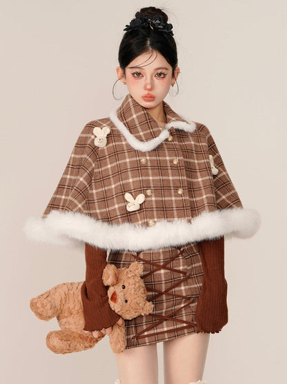 チェックラビットファーマント＋タイトレースアップサスペンダースカート