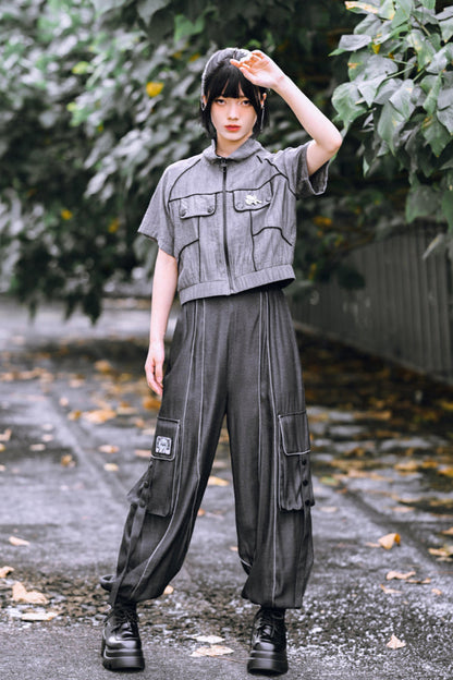 シックなチャイナプリントのドレープパンツ