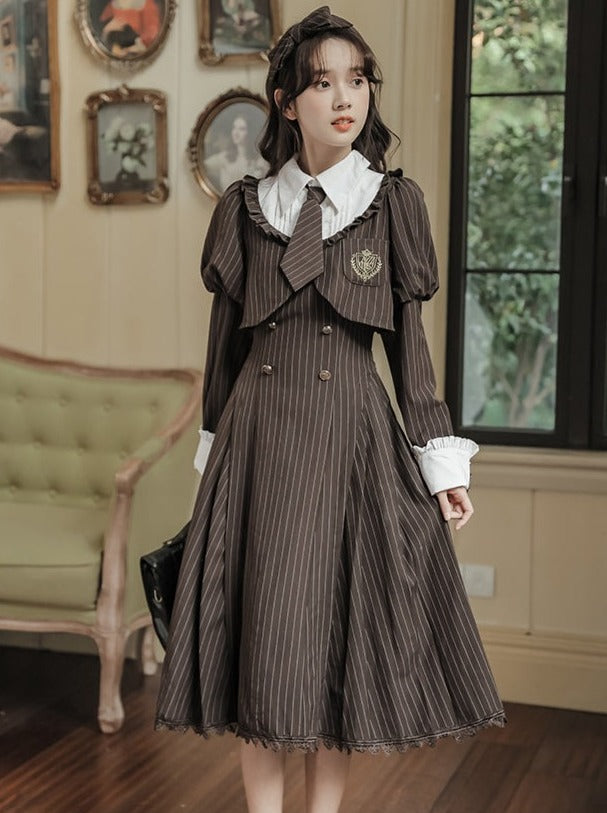 Kleid Schmal Mittel Gestreift Retro Lolita