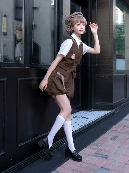 シャツベストパンツ + ボーイブラウンバルーンレトロ