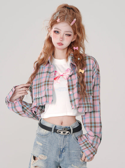 Poloshirt mit Karo-Kragen und langem, abnehmbarem, lockerem