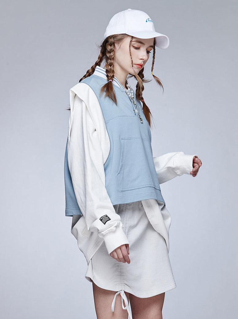 Sportliche Weste Strick Blau-Weiß