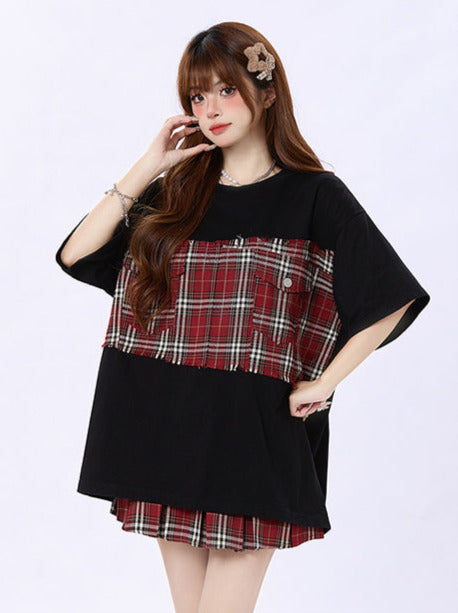 ゆったりTシャツ オーバーサイズ チェック