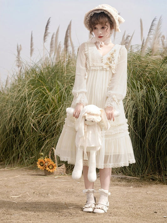 Sunflower Pure Dress White Sweet Lolita