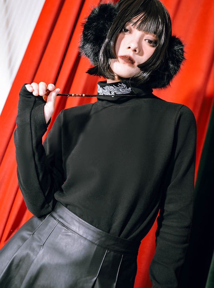 ハイベースシャツ ドラゴンプリントネック