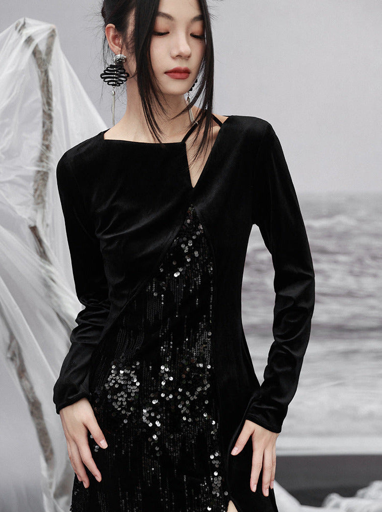 Kleid Nischenschlitz Glitzer Design Samt