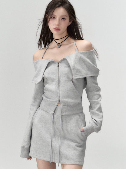Off-Shoulder + Träger-Sweatshirtrock mit Reißverschluss
