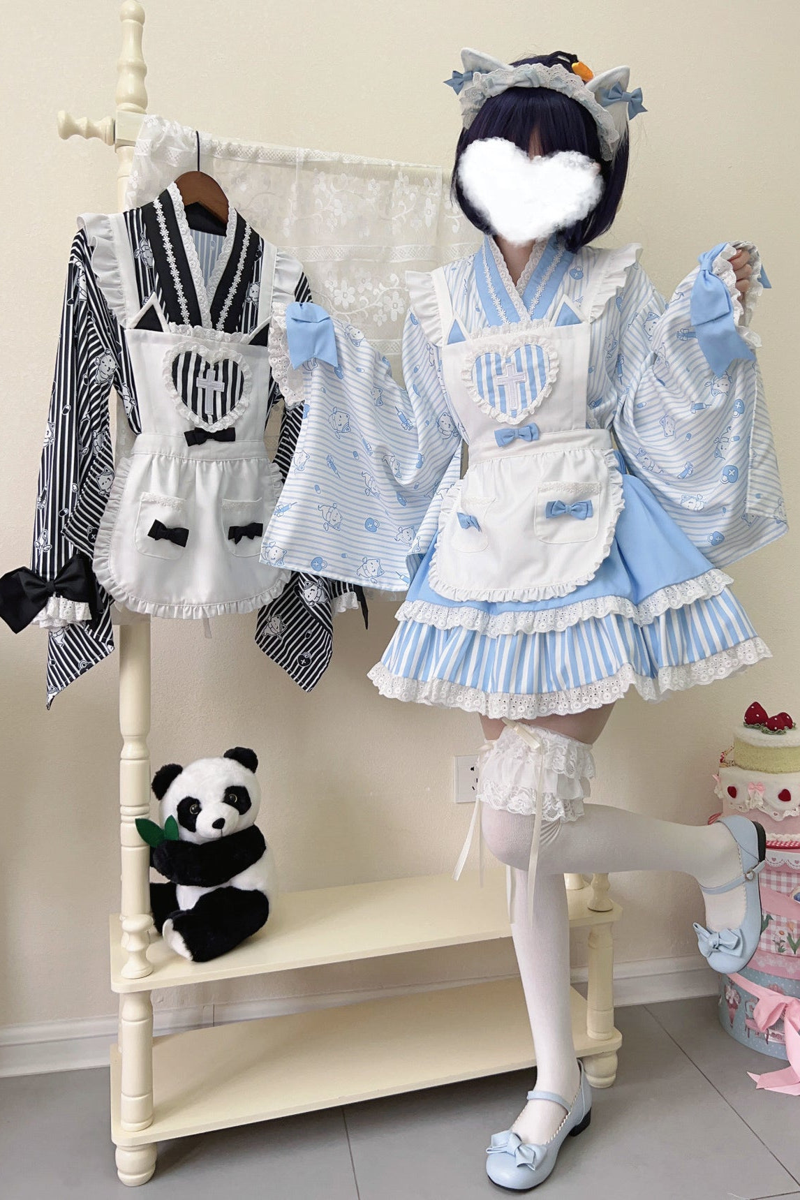 ロリータメイドの日本の医療ストライプ