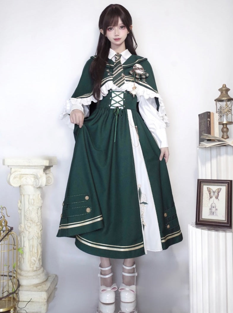 ブラウス トラベラースカート 新作 + ショートケープ フレアタイム レースアップ