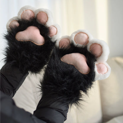 Kawaii Cat Paw Gloves - Cosplay Fingerless Mittens with Plush Toe Beans