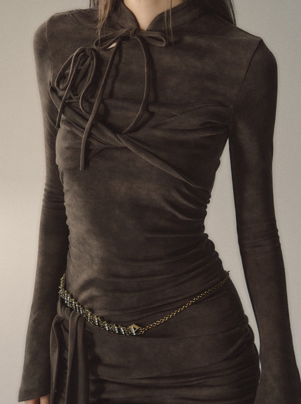 China Buckle Mid-Length Slim Dress