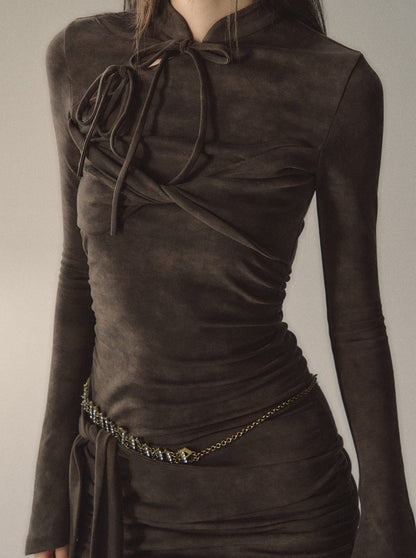 China Buckle Mid-Length Slim Dress