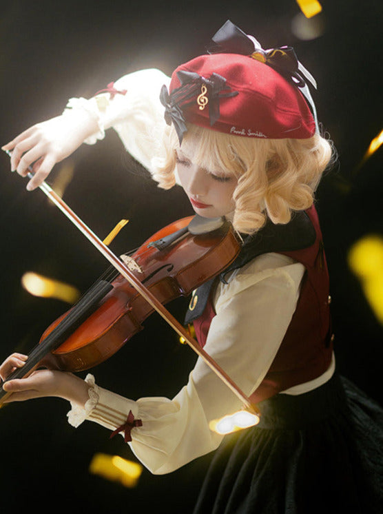 ジャカード刺繍のクラシックコンダクターシャツスカートセットアップ