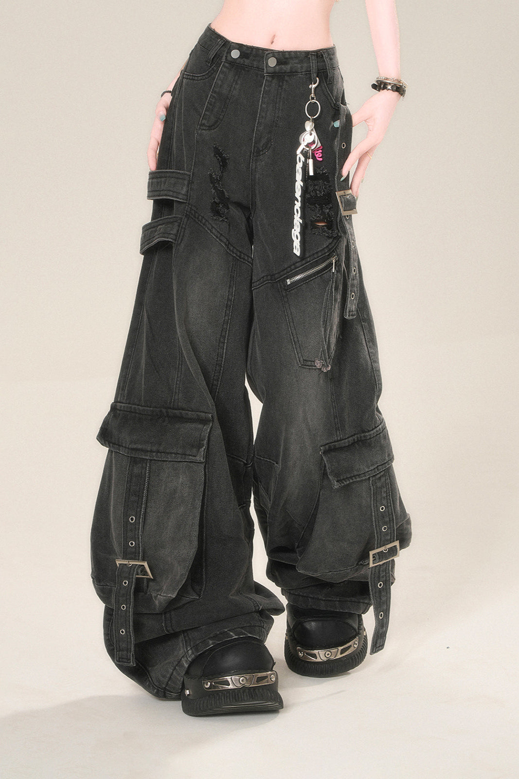 ストリートハイワイドリップデニムパンツ