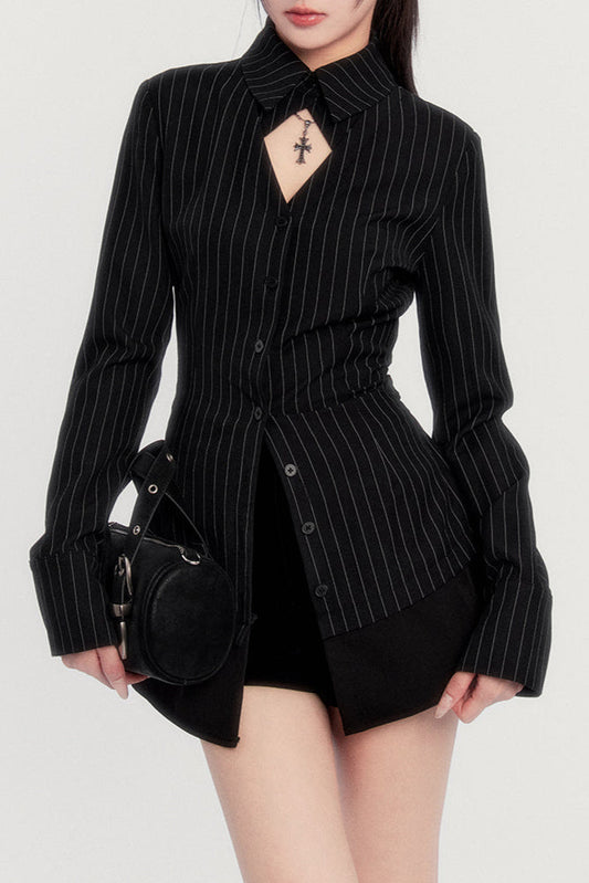 モードストライプシャツスリム