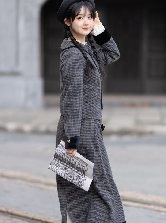 Rock Check Flared Retro Ribbon Dark Double + Top