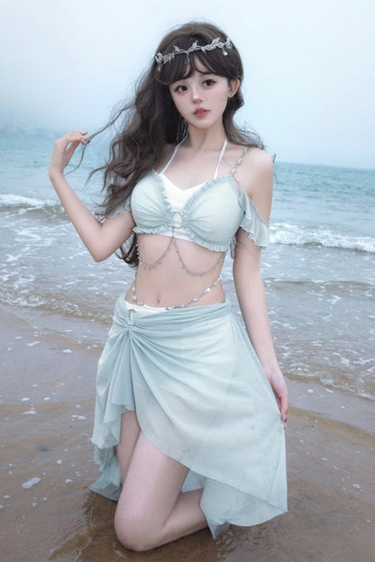 Light Split Mermaid Swimsuit Blue Set