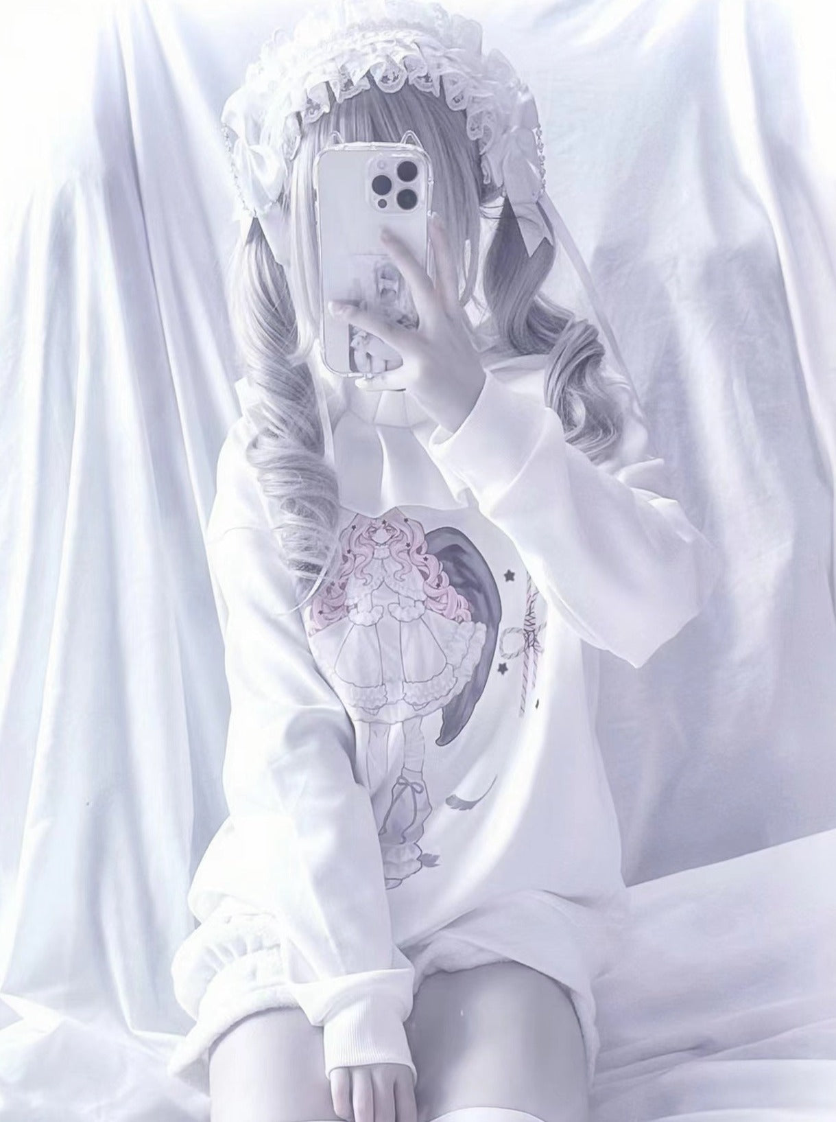 Neighborhood Animation Sweatshirt Illustration Girl Angel Ruffle