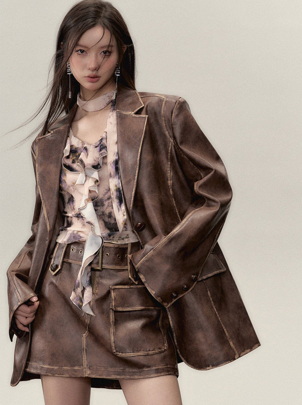 Osh Leather Over Jacket + Short Skirt