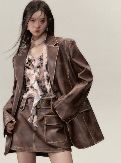 Osh Leather Over Jacket + Short Skirt