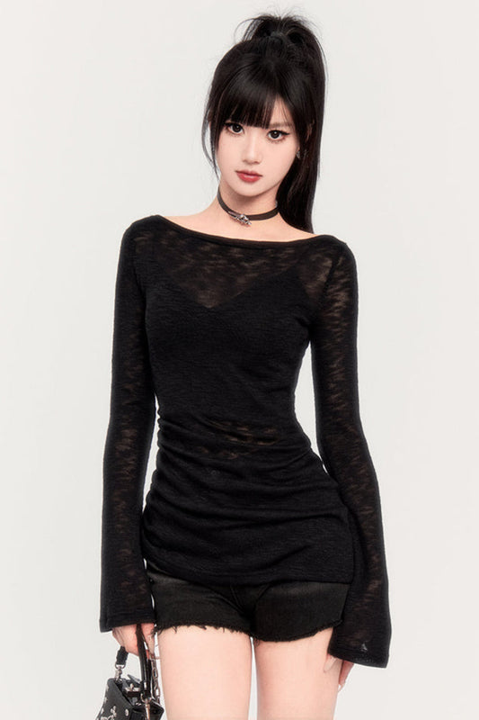 トップブリージーカバーアップアシンメトリークリーン