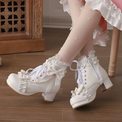 28-43 Sweet Martin Bow Pearl Lolita Boots