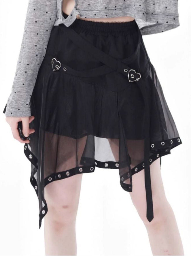 プリントサマーショートスカート イレギュラープルオーバー パンクハイドチュールバタフライ+ニット
