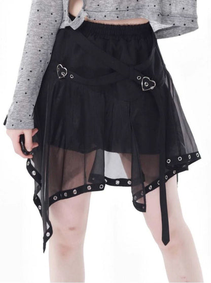 プリントサマーショートスカート イレギュラープルオーバー パンクハイドチュールバタフライ+ニット