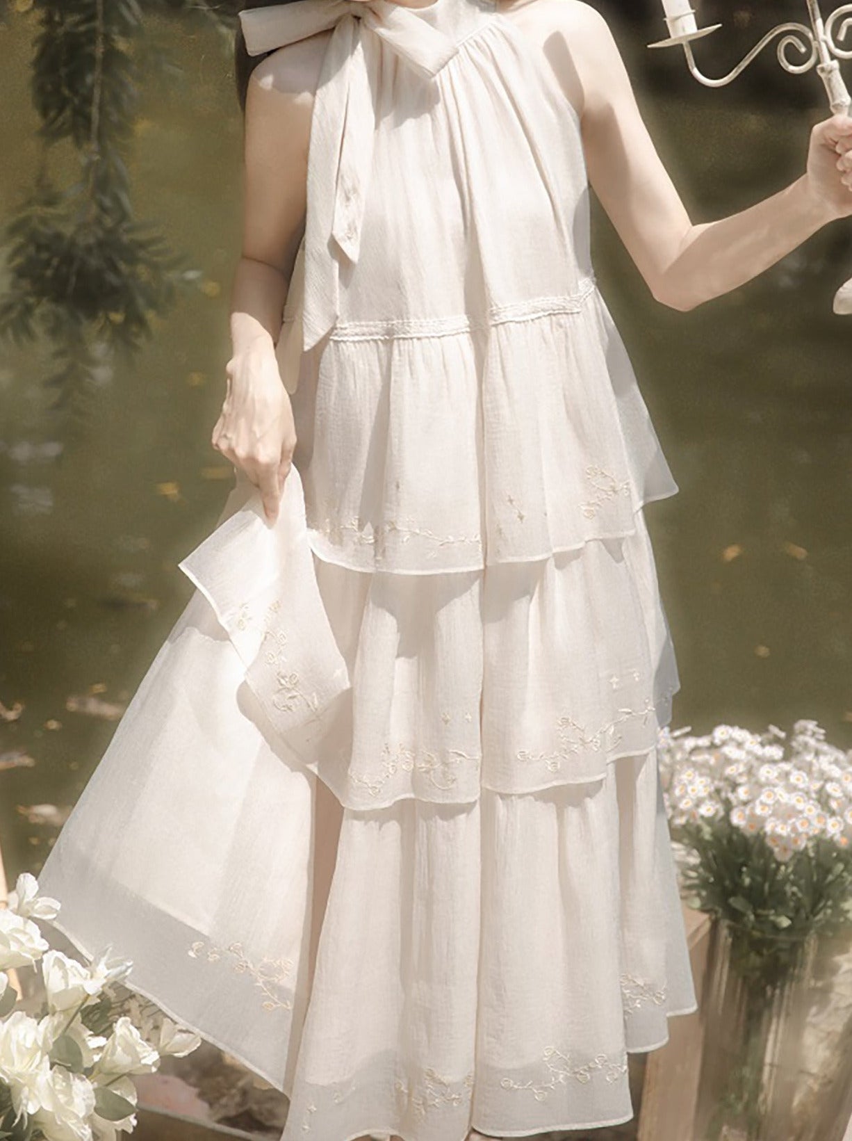Embroidery Moonlight Cake Dress Neck Fairy Halter
